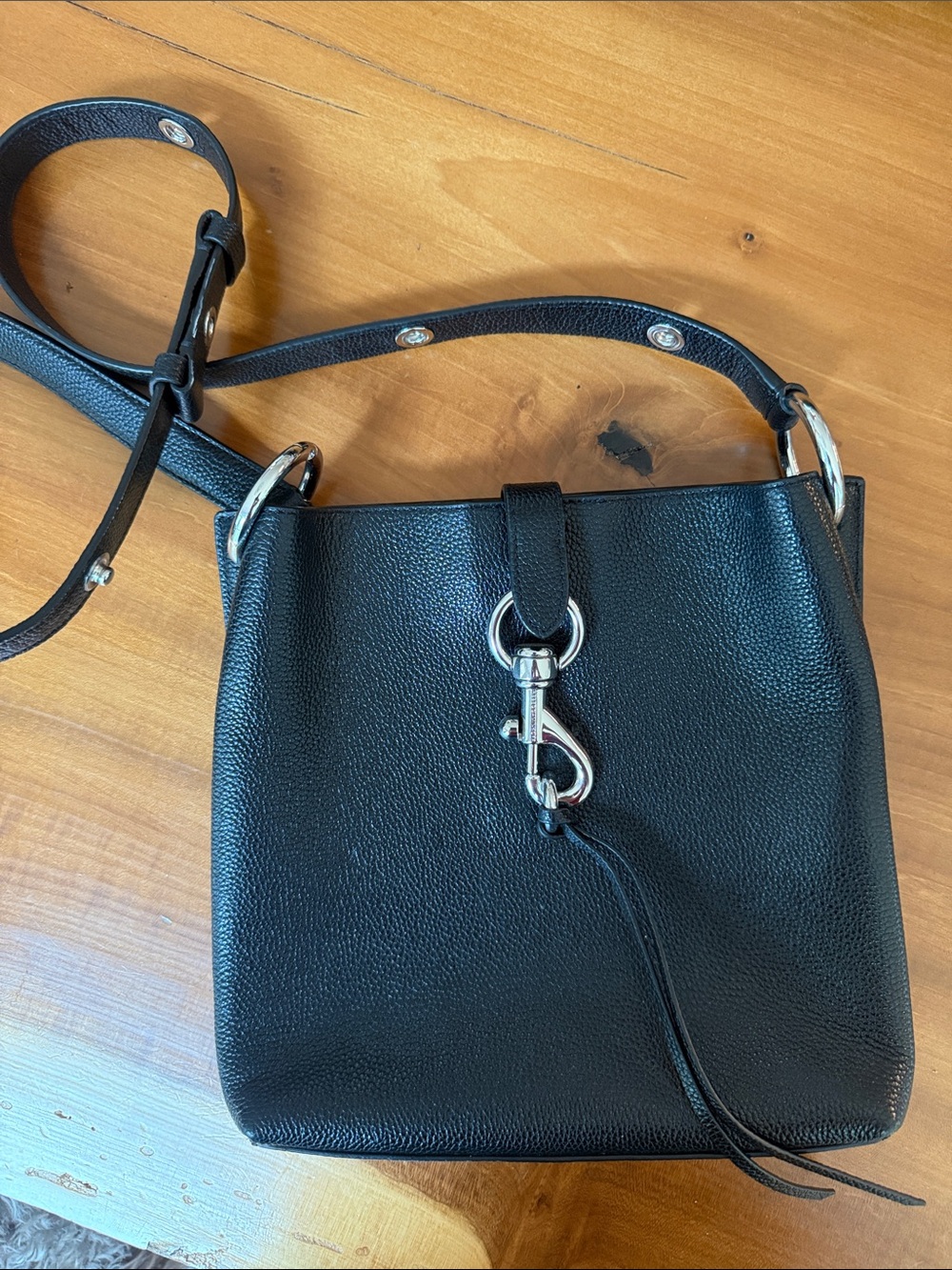 Rebecca Minkoff Black Pebbled Leather Crossbody with Silver Hardware